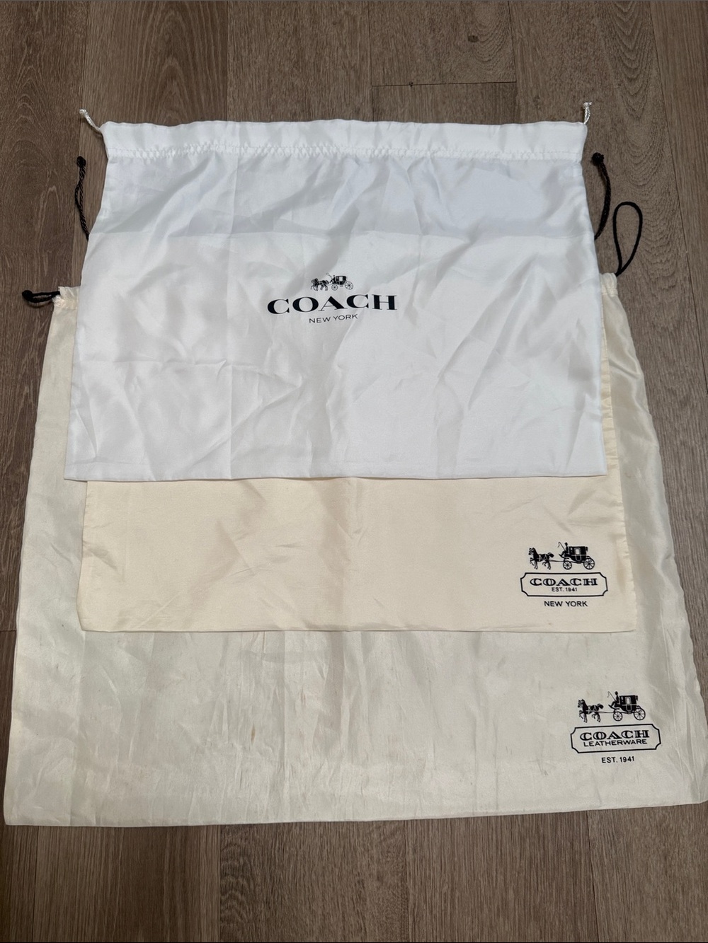 3 Bundles of Coach White and Cream Logo Drawstring Dust Bags Set